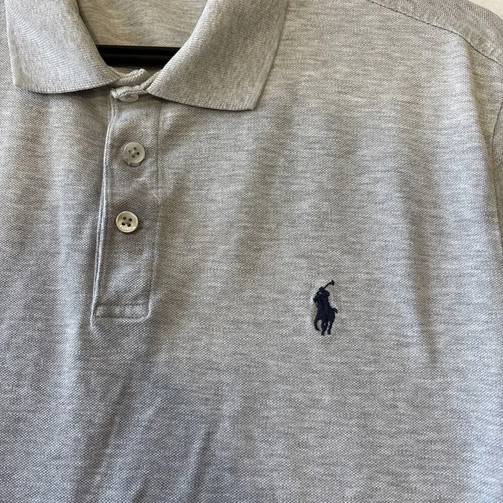 Polo Ralph Lauren Mens Stretch Mesh Polo Shirt Size Large Gray Blue Pony